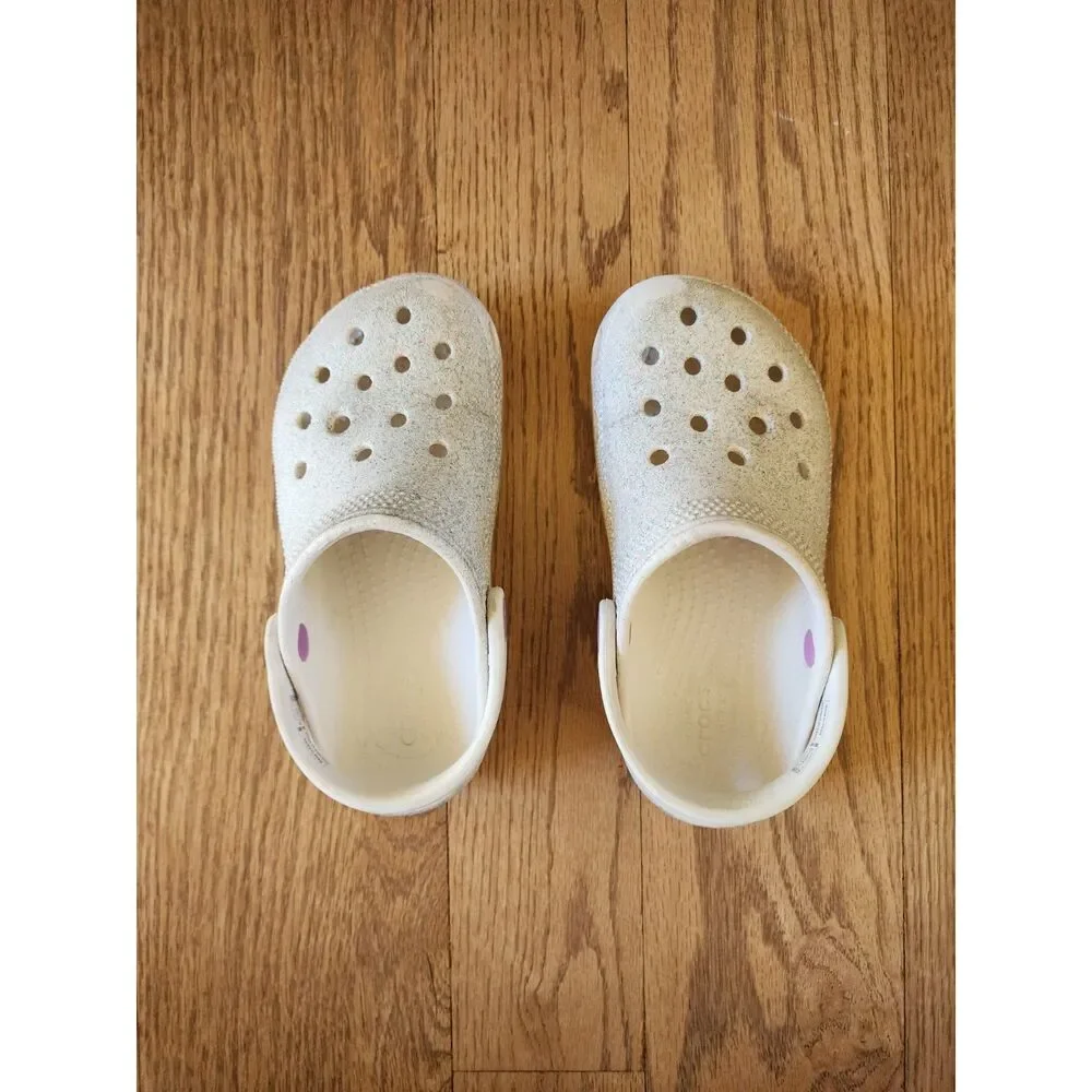 Crocs Kids 11 Classic Glitter Clog Oyster FAIR/Play *Please Read*